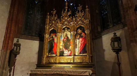 Benátky_Santa Maria Gloriosa dei Frari_Bartolomeo Vivarini_sv. Marek, Jan, Jeroným, Mikuláš a Pavel_1424